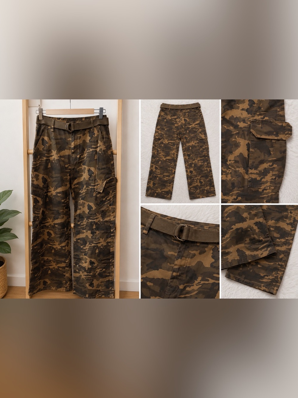 Fashion Nova Men's Camo Cargo Pants - Brown/Olive